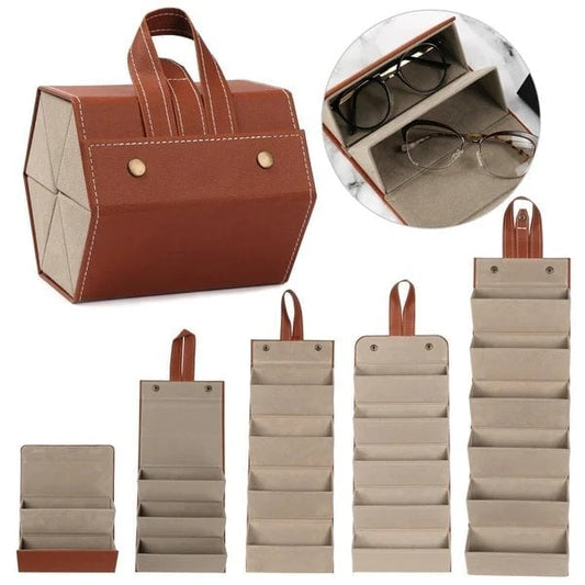 Multiple Glasses Leather Storage Bag